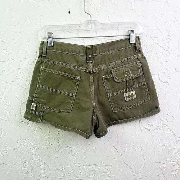Vintage LEI Y2K Low Rise Green Cargo Utility Shorts Size 5 - Picture 5 of 8